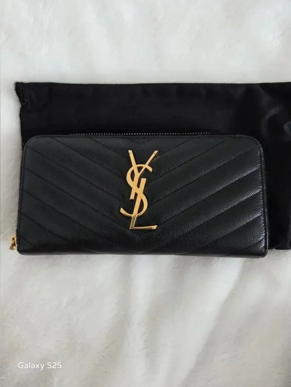 Saint Laurent Black Quilted Leather Zip Wallet with Gold YSL Logo